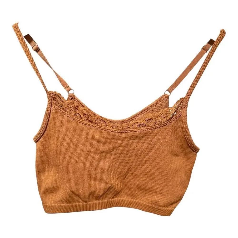 Aerie Ribbed Lace Trim Bralette Tank Top Brown‎ Women's Size Small